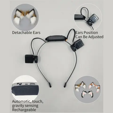 Electric Headband Animal Ears Rechargeable Plush Cat Ears Hair Accessory Movable Realistic Fox Ear Detachable Cosplay Exhibition