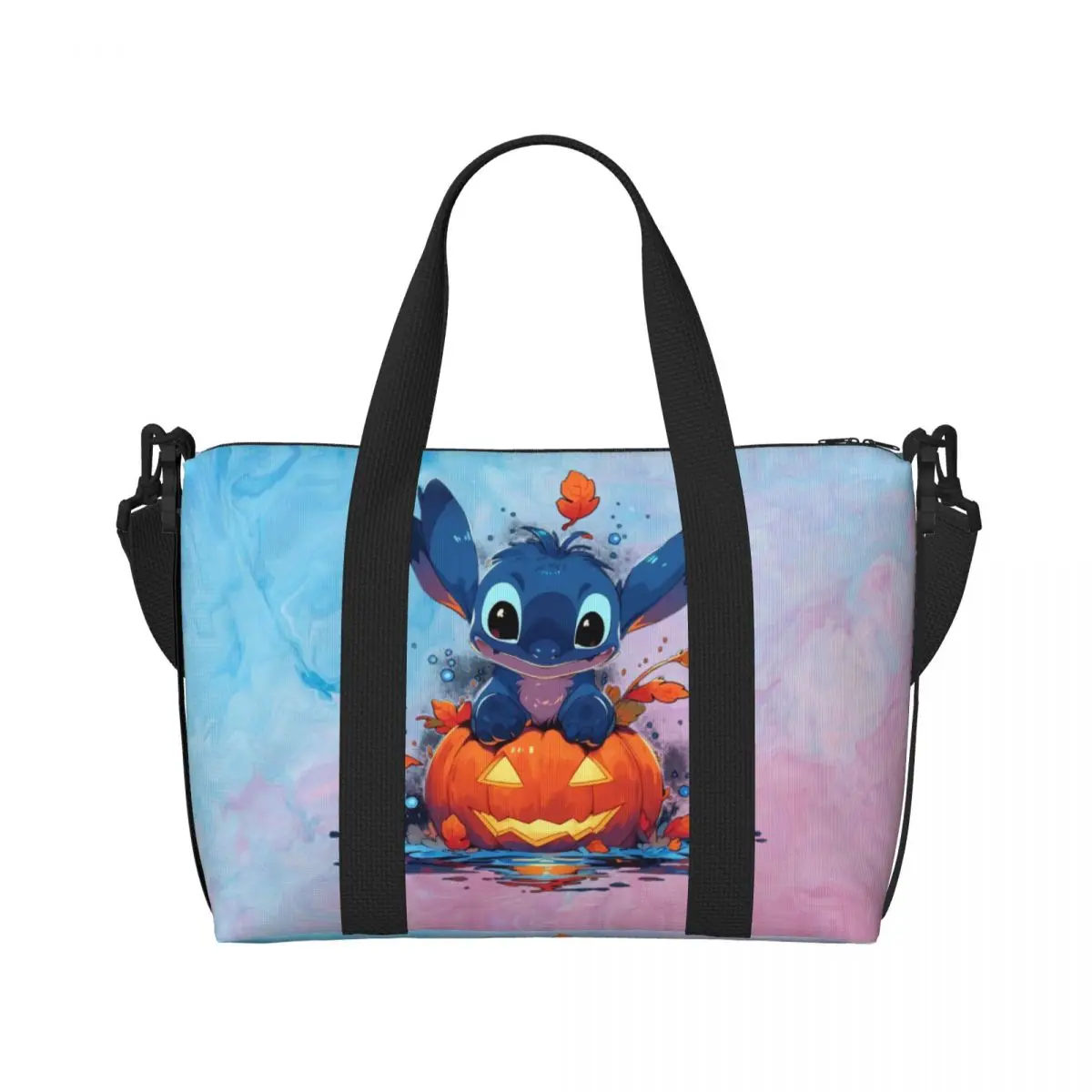 Custom Halloween Stitch Tote Bag for Women Big Capacity Disney Gym Beach Travel Bags