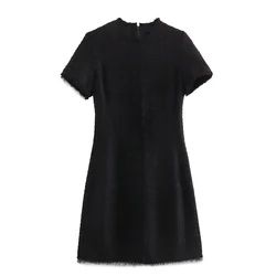 UNIZERA 2024 Spring New Women's Fashion and Elegance Slim Fit Texture Round Neck Short Sleeve Short Dress