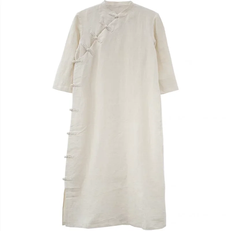 

Ele Cotton Linen Blend f Open Front Seven Sve Long Dr Женская новинка Sle Чайная церемония с низким разрезом Повседневная одежда