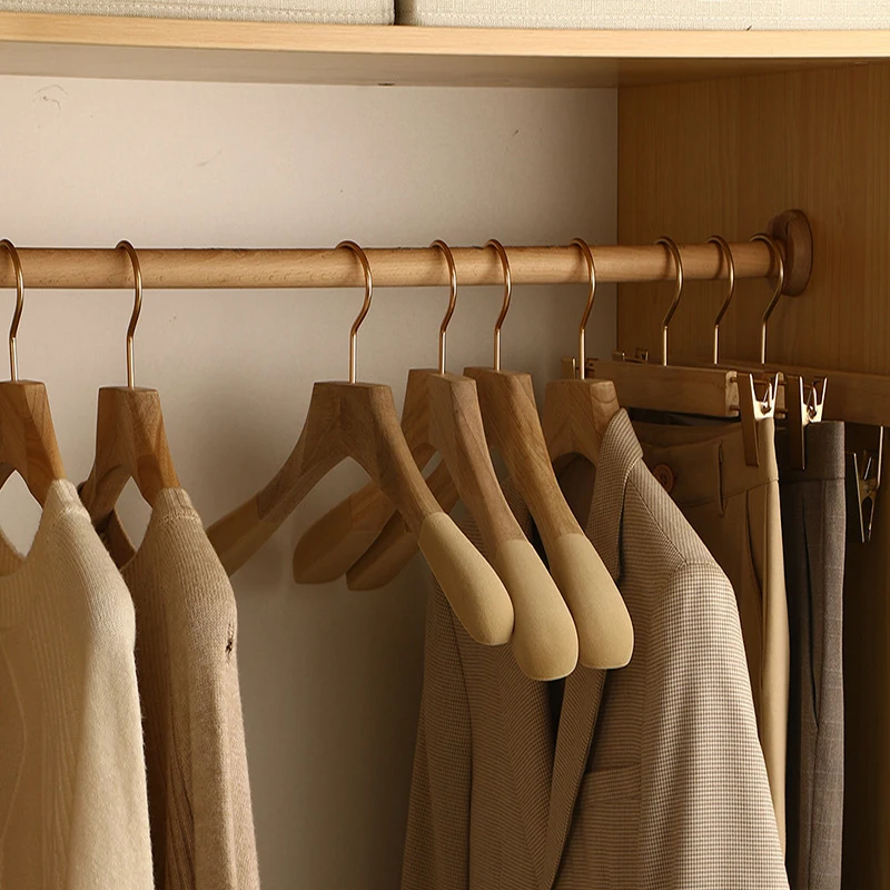 Big Wooden Hangers 5 Pack Natural Wood Durable Heavy Duty Coat Hangers Non Slip for Jacket, Pants and Suit Premium Solid Clo