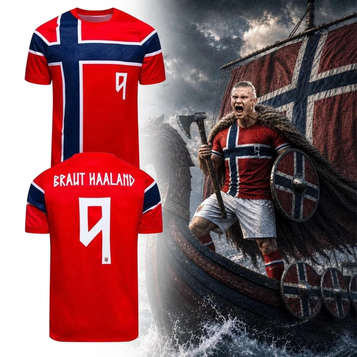 Norwegen Nummer 9 HAALAND Trikot Fußball-T-Shirt O-Ausschnitt Kurzarm Lockeres Herren-T-Shirt Streetwear Unisex Grafikdruck T-Shirts – Detail 2
