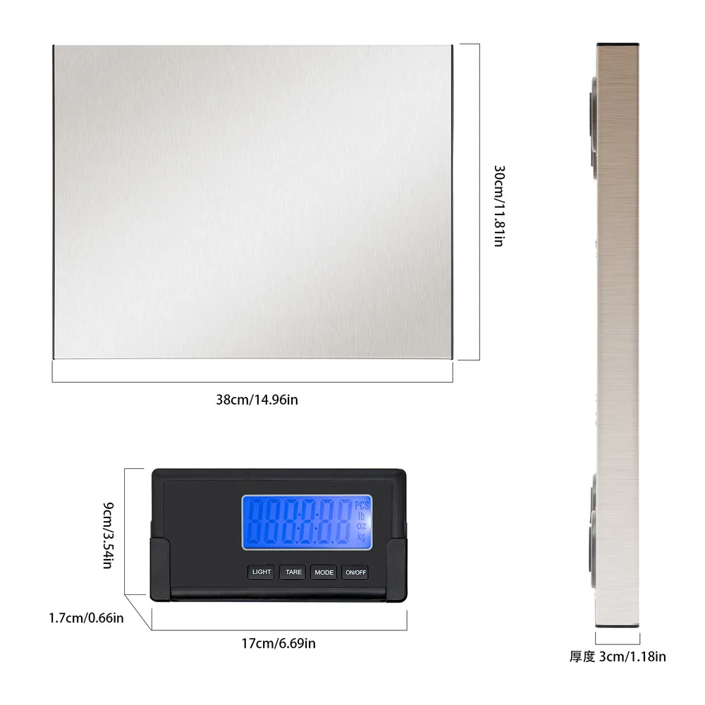 Timbangan lantai pengiriman Digital 396lbs, Platform elektronik tahan karat 180kg dengan layar LCD dua catu daya Kg/lbs/oz