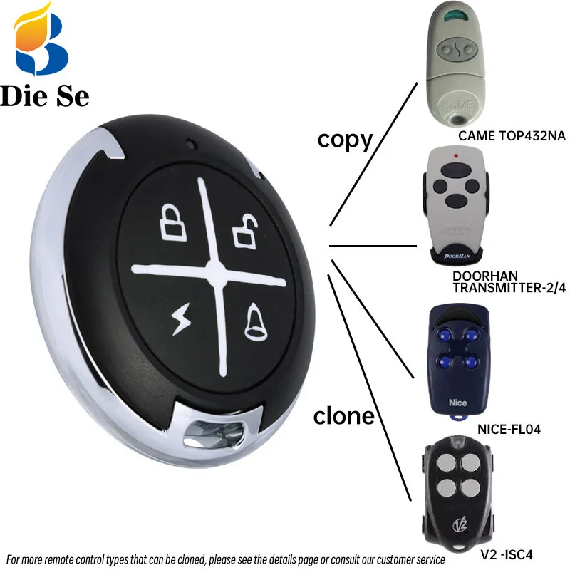 Diese RF Clone Remote Control 433Mhz 4 Button Copy Transmitter Fixed Learning Code for Gadget Gate Garage Door Doorhan Nice Came