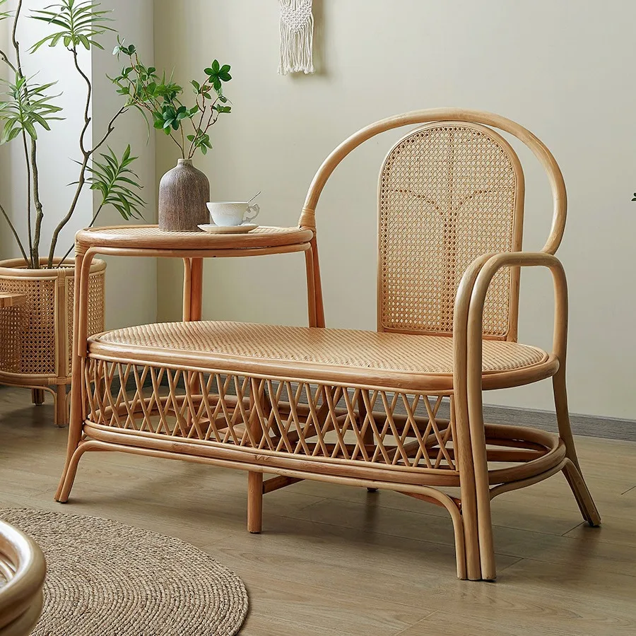 

Nordic retro style single rattan sofa chair coffee table one body living room balcony leisure chair household simple small apart