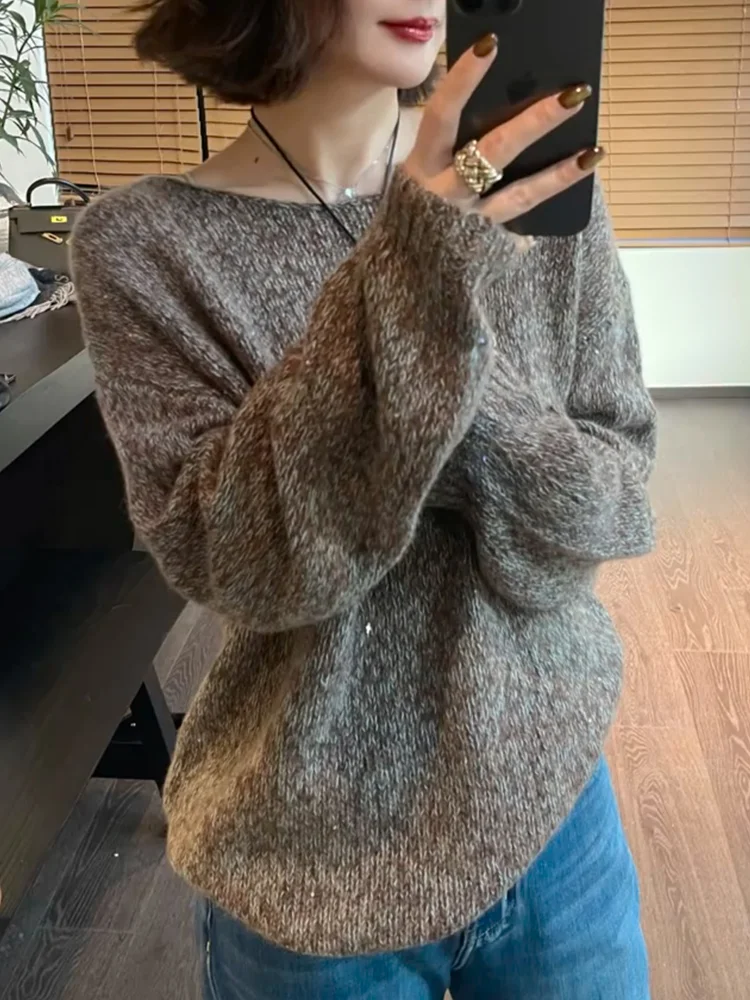 

Ladies' round Ne Sweater Design Sensation Lazy Sle Big Size Ele Versatile Anti-Aging Top Warmth Heating Long Sve W...