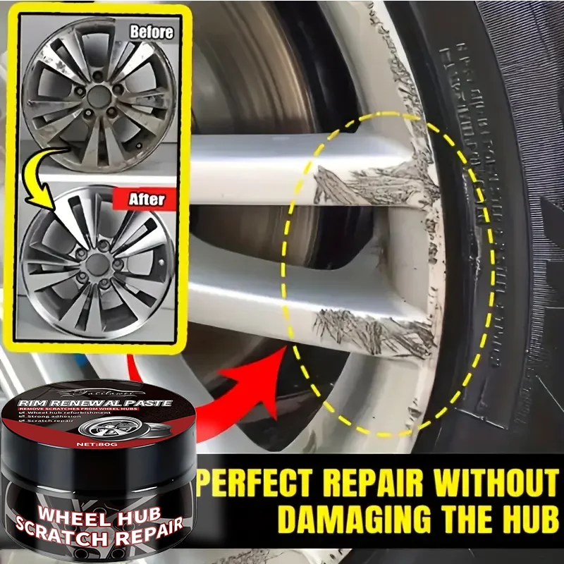 Wheel hub repair kit - removes scratches and wear, polishing paste for restoring luster in car maintenance.