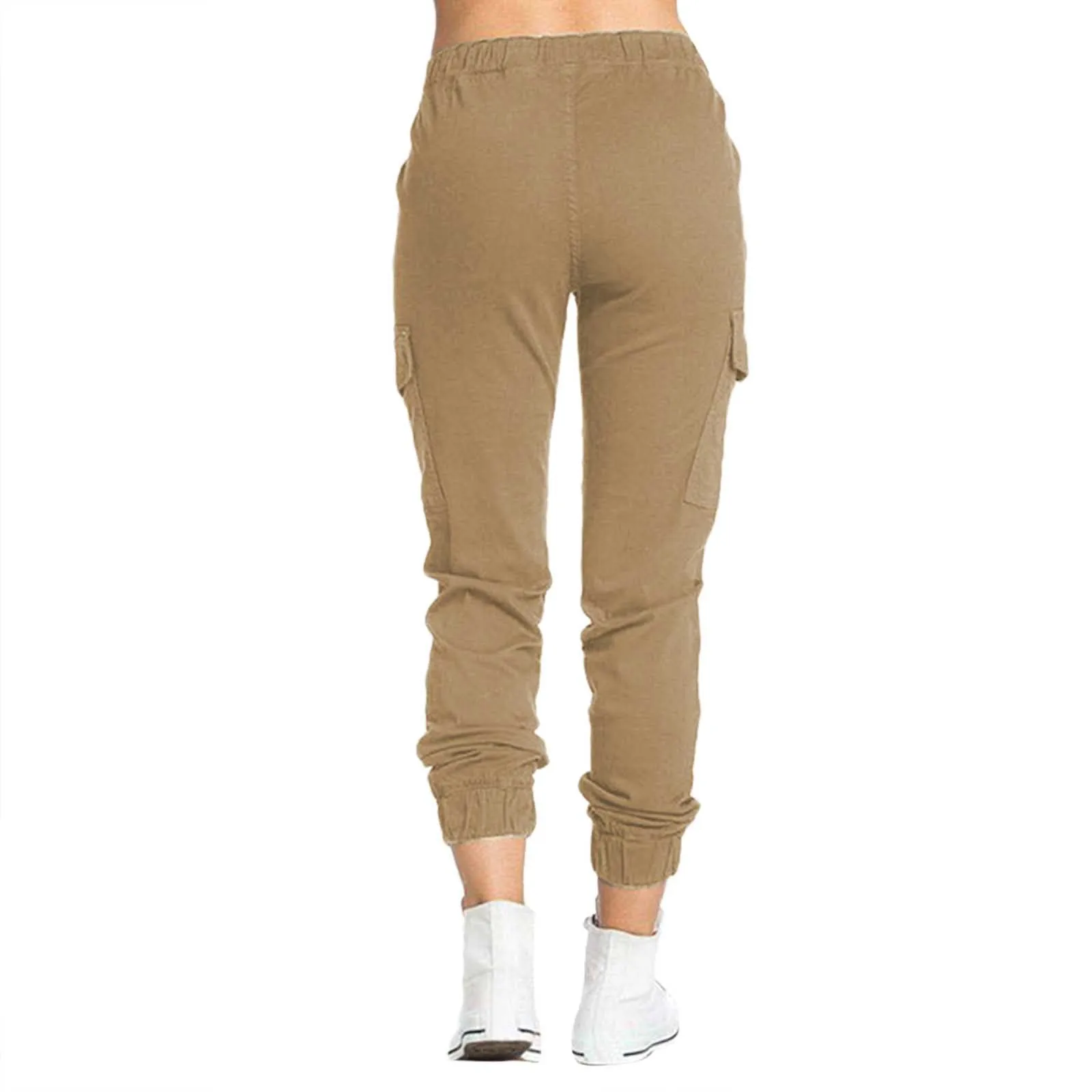 New Solid Jogger Women\'s Cargo Pants Multi-Pocket Drawstring Elastic Waist Women Sports Pants Streetwear Casual Long Pant