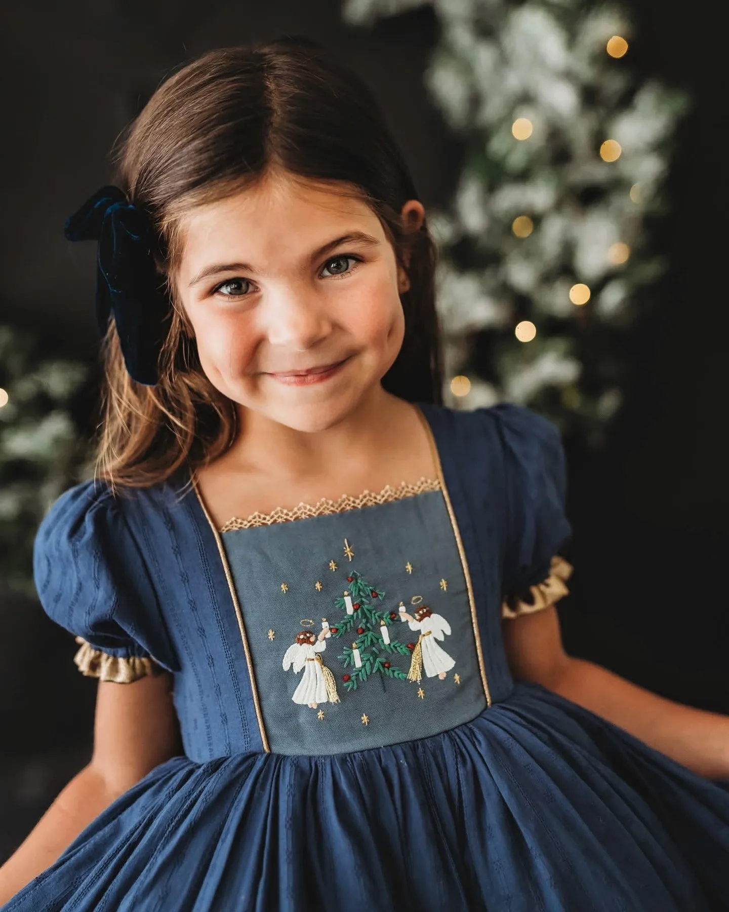 Summer Girl Sweet Embroidery Angel Christmas tree Star Dress Deep Blue Fluffy Dress For Casual Party Birthday Photography B775