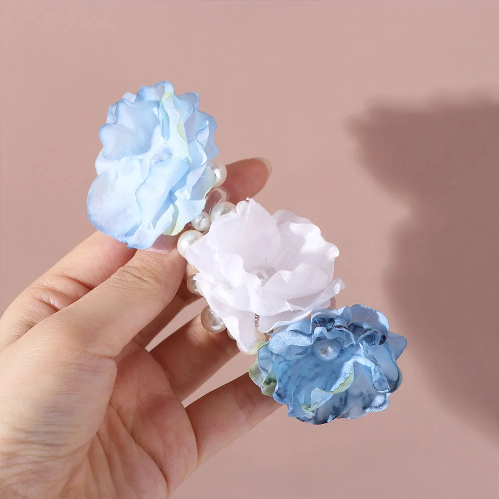 زهرة طازجة سلك الهاتف حبل الشعر اللؤلؤ مستقيم خط الهاتف عقال Scrunchies ذيل حصان حامل جديلة الشعر التعادل يوميا