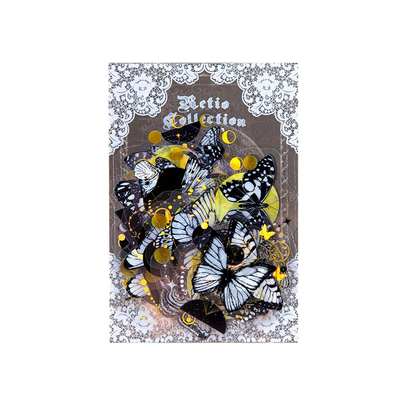 1pack/30pcs Black White Gold Foil PET Stickers Holographic Effect for Journal Kaka Card DIY Crafts