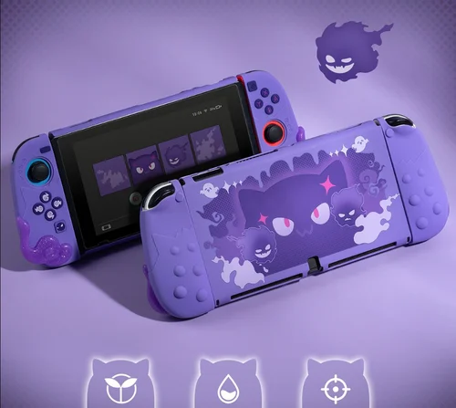 Imagen 2 del producto Funda rígida Purple Devil Ghost, Protector de carcasa de cristal para Nintendo Switch/controlador OLED Joy-Con, empuñadura de mano suave de TPU, cubierta completa