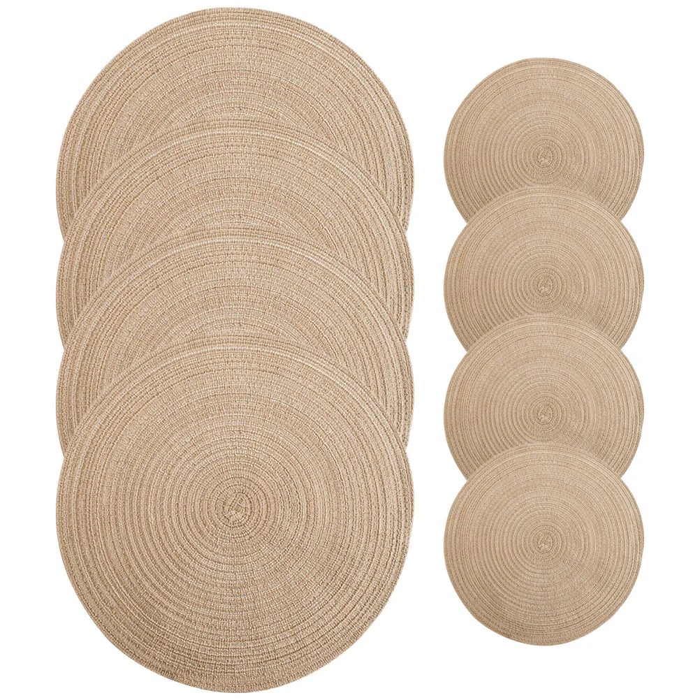 

8 Pcs Woven Table Mat Cotton Placemat Woven Placemat Drink Coasters 11cm 38cm Heat Insulation Non Slip Water Absorbent