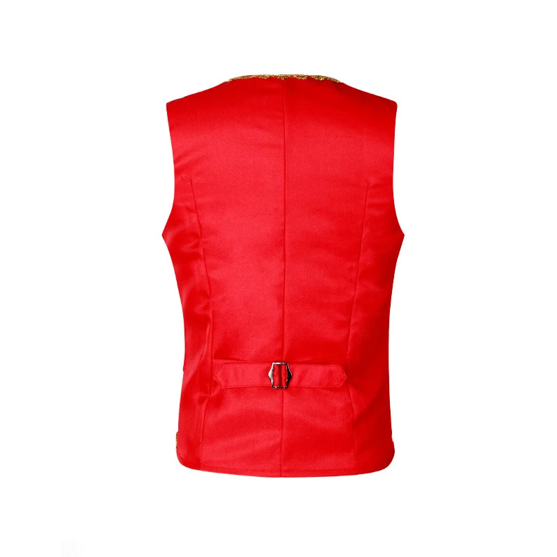 KIDWHXR Men Suit Vest Medieval Gold Embroidery Baroque Man Waistcoat Slim V-neck Breathable Versatile Stage Drama Male Coat