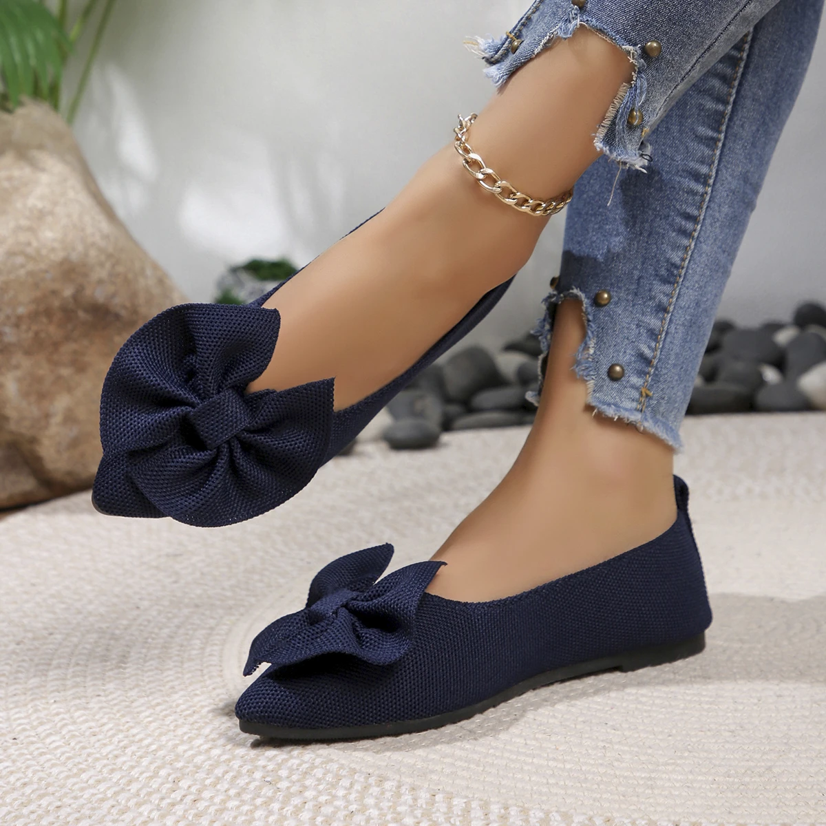 2024 New Summer Style Fashionable Comfortable and Versatile Women's Shoes Casual Simple Wear-resistant Flat Bottom Bow Shoes