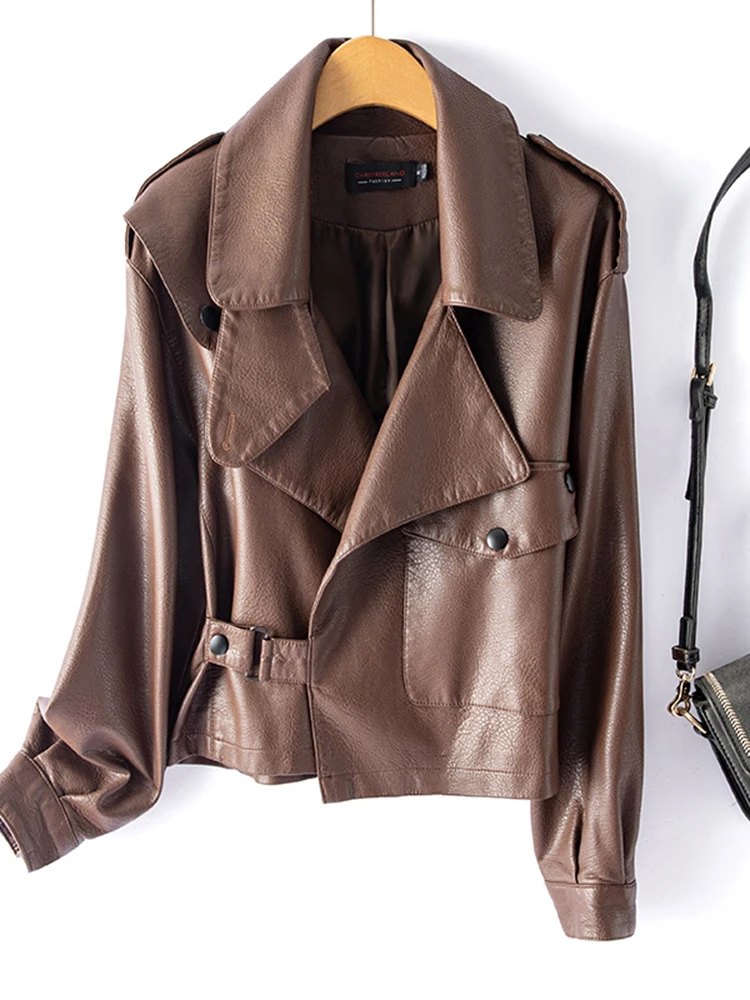   Ning 本革ジャケット レディース 2025 新作 春秋 シープスキン ルーズ カジュアル バイク ファッション レザー ジャケット トレンド