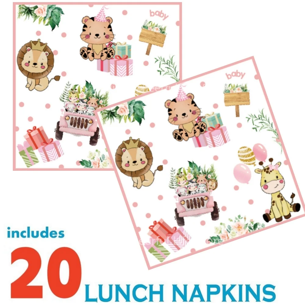 Dschungel Safari Party Dekorationen rosa Tier druck Geschirr Set Pappbecher Teller Servietten Baby party Kinder Geburtstags feier Lieferungen – Detail 9