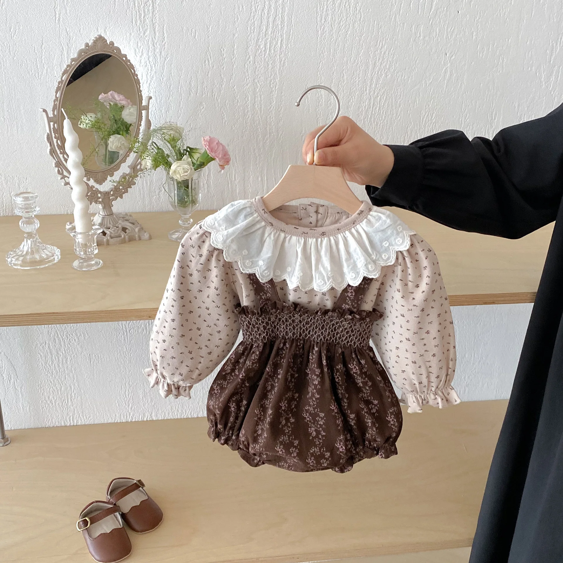 WF New Autumn Infant Baby Girls Clothing Set Long Sleeved Cotton Printed T-shirt+Sleeveless Jumpsuit Toddler Baby Clothes Suit