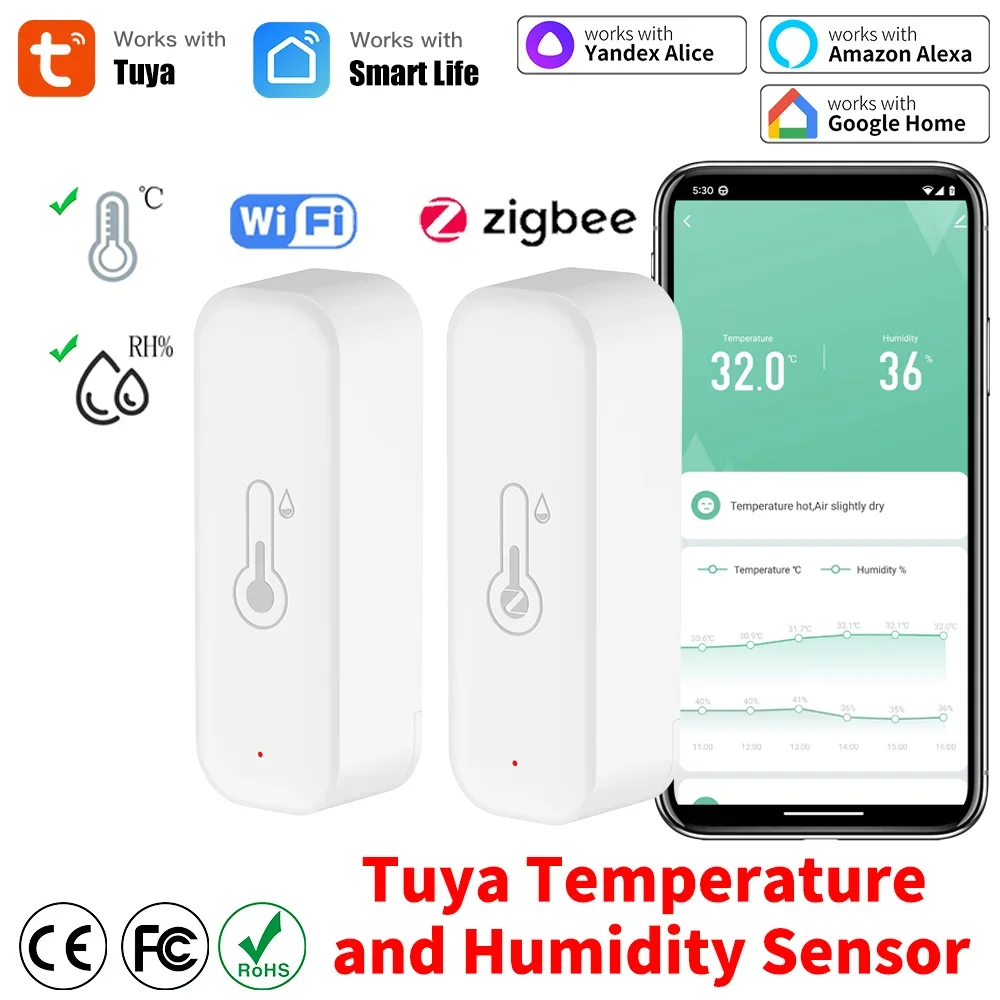 Tuya WiFi Zigbee 3.0 Temperature and Humidity Smart Home Thermometer Hygrometer APP Remote Alarm Work with Alexa Google Home