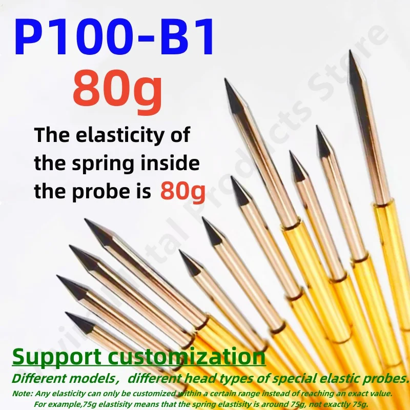 

20/100PCS P100-B1 Spring Test Probe P100-B Test Pin Test Tool 33.35mm Dia1.36mm Needle Tip Dia0.99mm Pogo Pin 80g Elastic Force