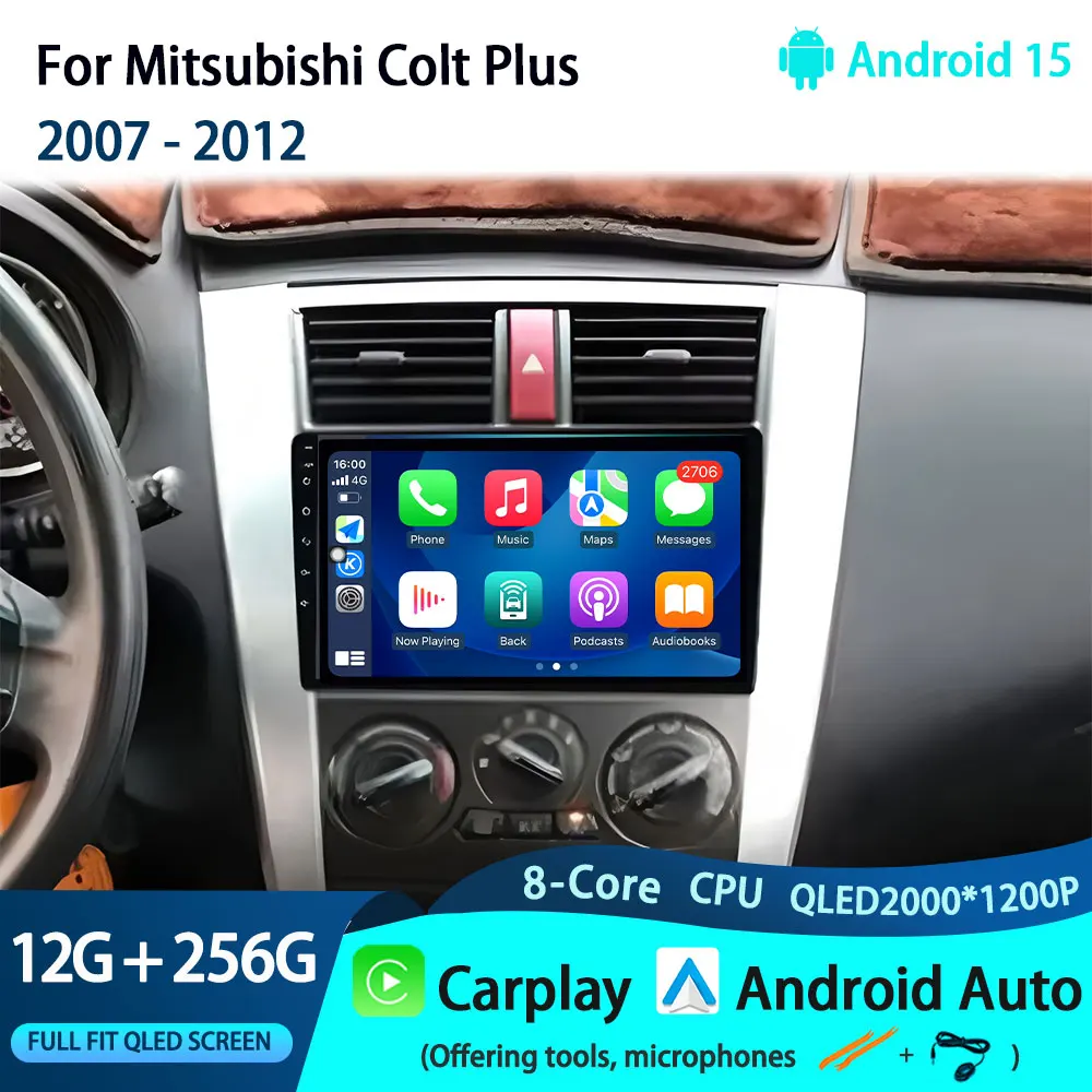 

Автомобильный Android 15 для Mitsubishi Colt Plus 2007-2012 Авто головное устройство Радио Мультимедийный плеер Навигация GPS Без 2din DVD 5G WIFI BT