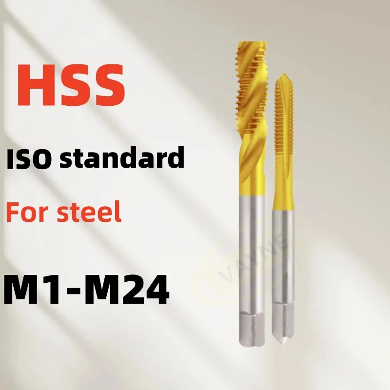 

1PCS HSS Tin-Coating ISO Standard Spiral Fluted Tap Spiral Pointed Tap M1M2M3M4M5M6M8M10M12M14M16M18M20M22 Machine Thread Taps