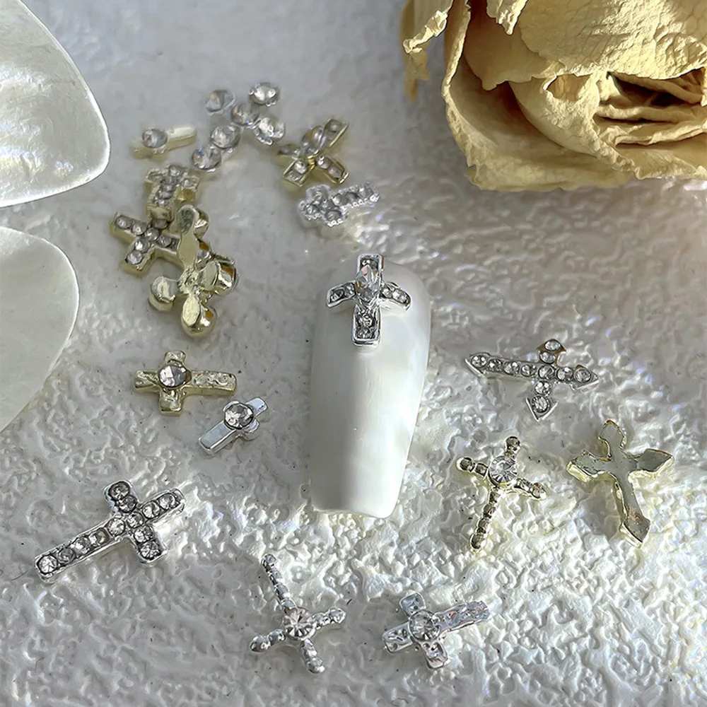 

10pcs Full Glitter Cross Nail Charms 3D Zircon Luxury Alloy Glitter Diamond Cross Nail Decoration DIY Fashion Nail Accessories