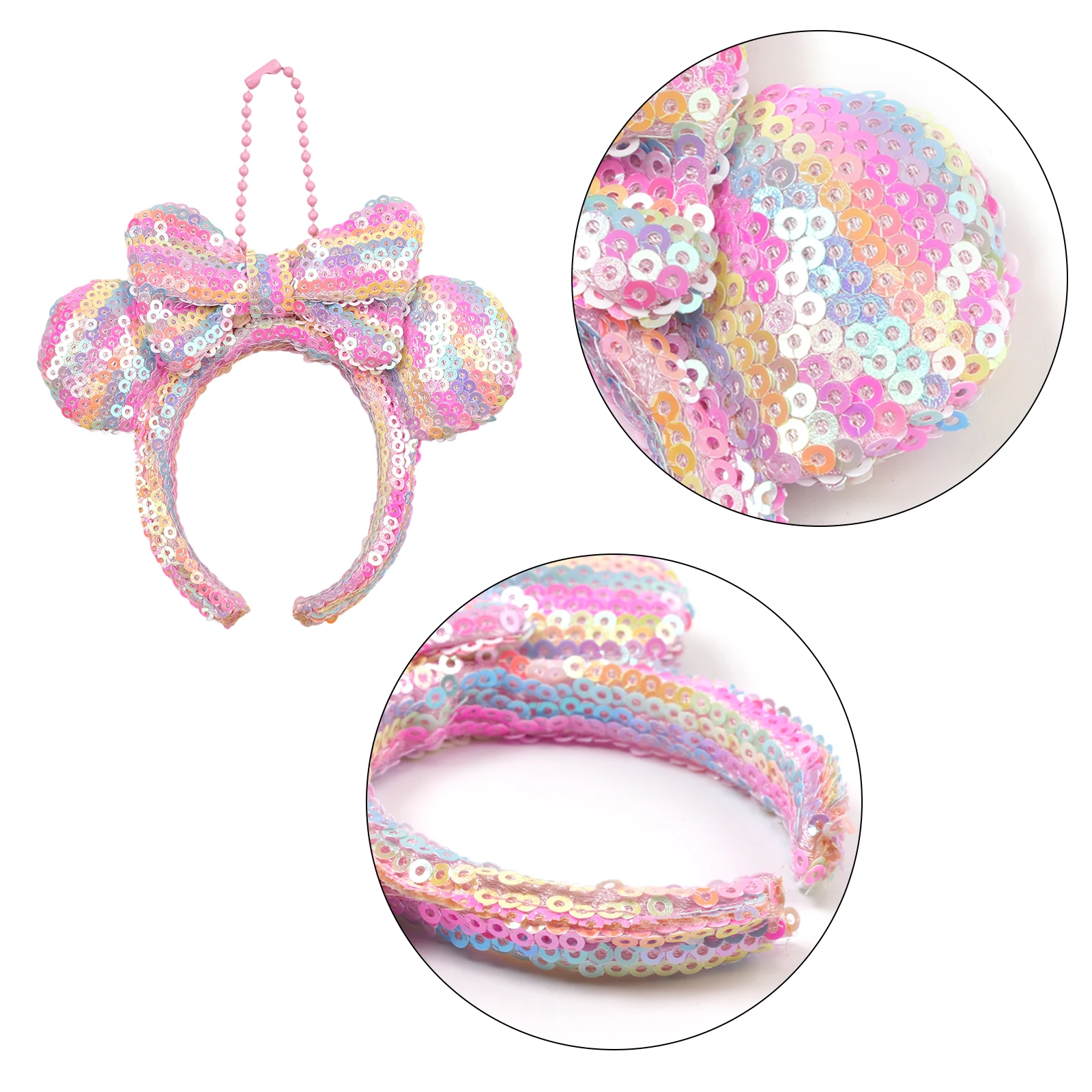 Cute Bow Sequin Disney Headband Women Mini Hairband Bag Camera Pendant Fashion Glitter Headwrap for Girls Daily Party Travel view 5