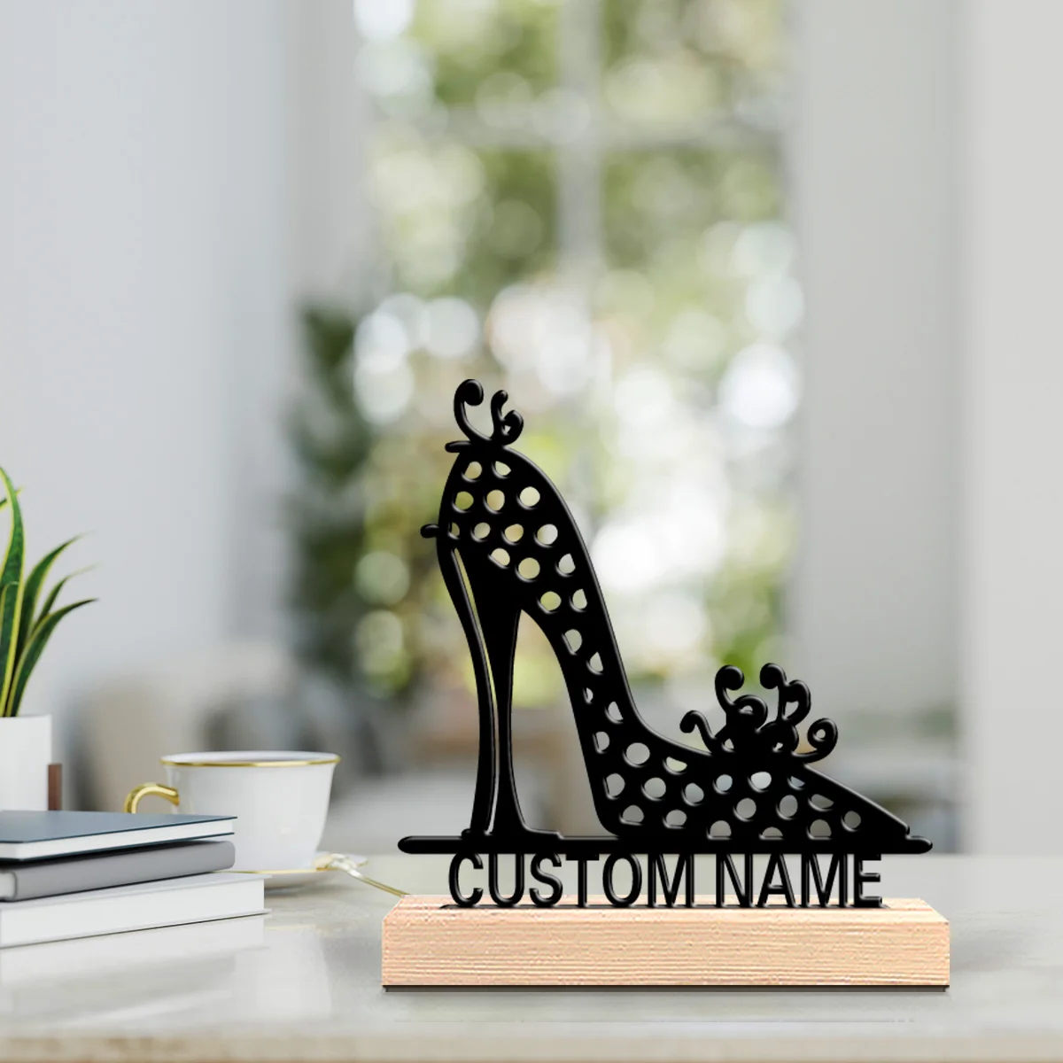 1pc Beauty Personalized Custom High heels Metal Statues With Wooden Base Tabletop Decoration Suitable for desktop decorative art