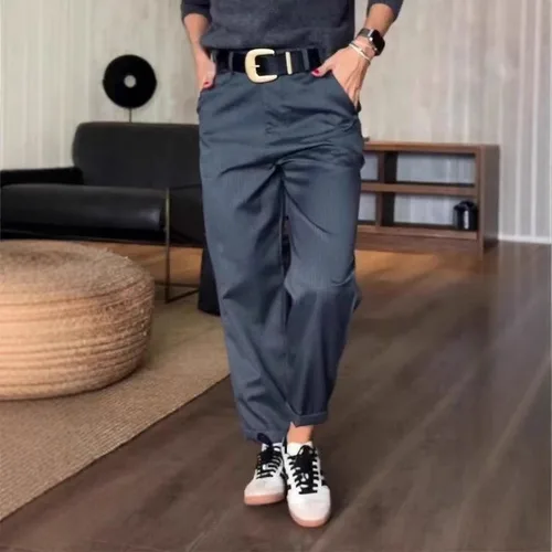 Nuevos pantalones de vestir informales versátiles y elegantes de pierna recta simples de cintura alta para mujer transfronteriza de estilo europeo y americano