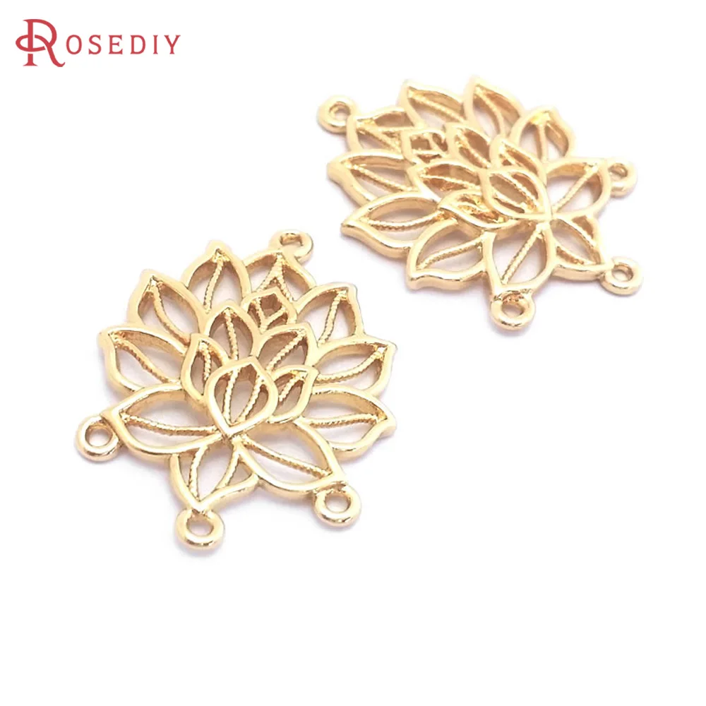 10PCS 18K Gold Color Brass 4 Holes Lotus Connect Charms Pendants High Quality Diy Jewelry Making Earrings Accessories for Women