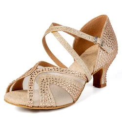 Professional Latin dance shoes for women and adults, 5.5cm heel, soft sole, high-end diamond studded genuine, new dance performa