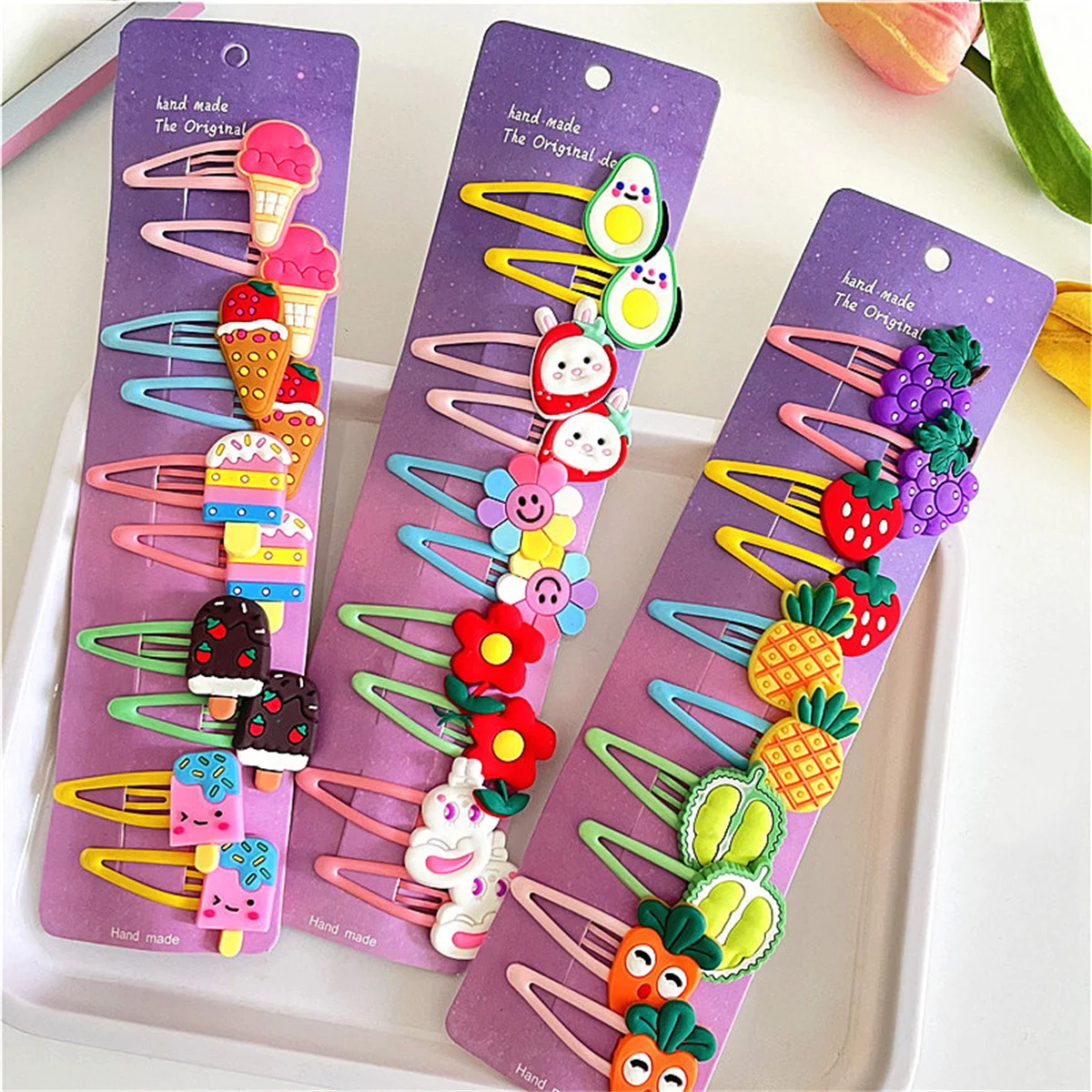 10PCS/Set New Girls Cute Cartoon Ice Cream Unicorn Hairpins Kids Lovely Hair Clips Barrettes Headband Fashion Hair Accessories view 2