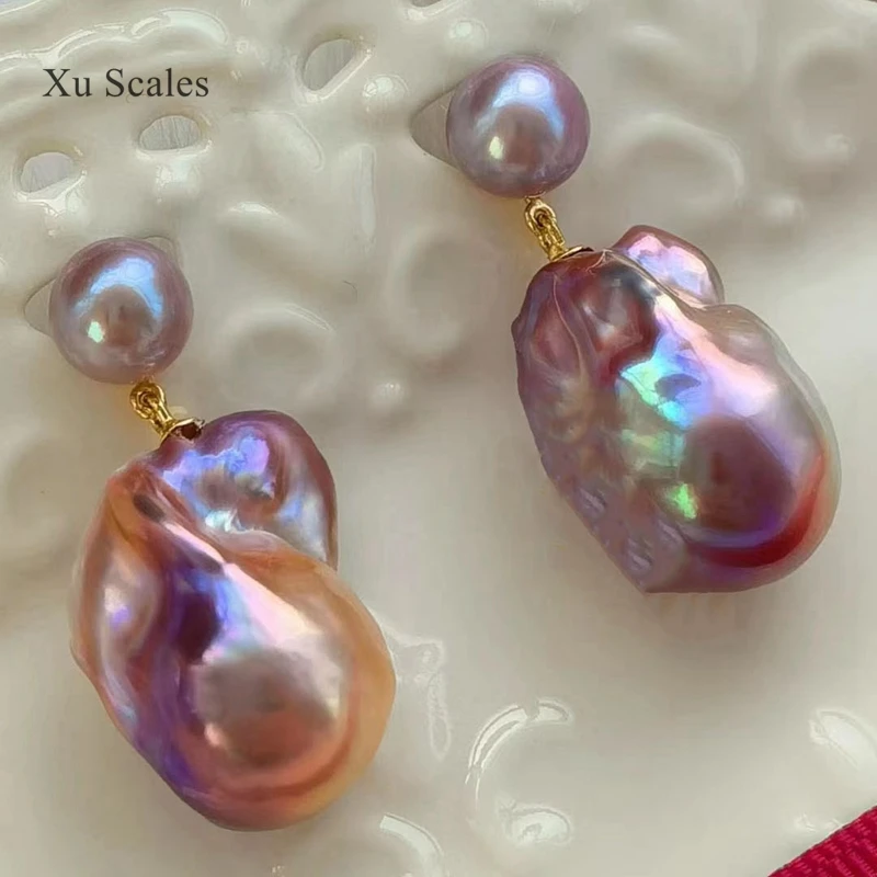 High Quality Natural Color Freswater Heteromorphic Pearl Aurora Oil Painting Baroque Earrings Unique and Beautiful Jewelry Gifts