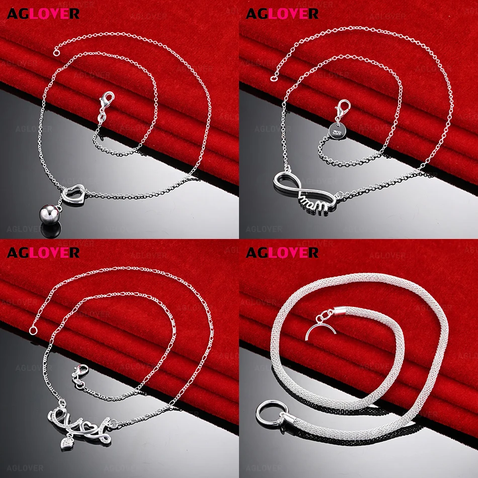 

AGLOVER 925 Sterling Silver MOM Ring Pendant Necklace Women's Charm Fashion Anniversary Gift Jewelry