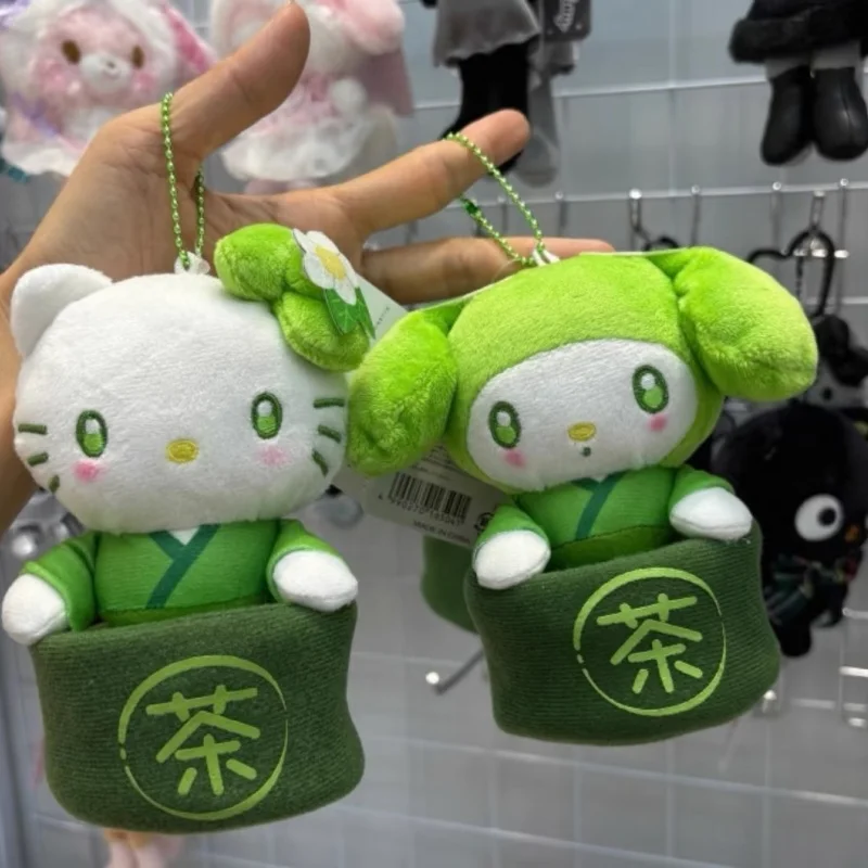 Sanrio 12CM Matcha Bowl Series Melody Hello Kitty Plush Coin Purses green tea MY Melody Doll  Plush Keychains Schoolbag Pendant