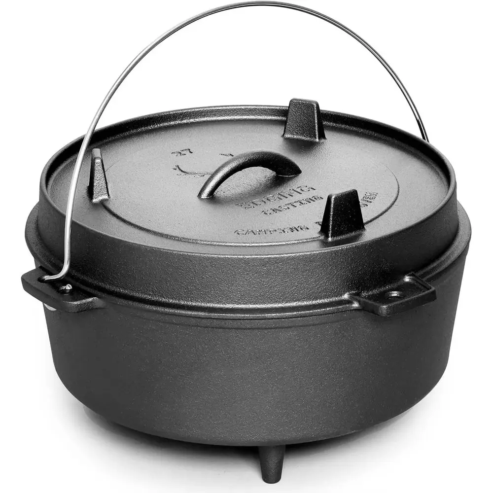 

Предварительно обработанная чугунная жаровня с крышкой-сковородой, глубокая кастрюля для кемпинга на открытом воздухе или для приготовления барбекю на костёрке, с ножками-подставками