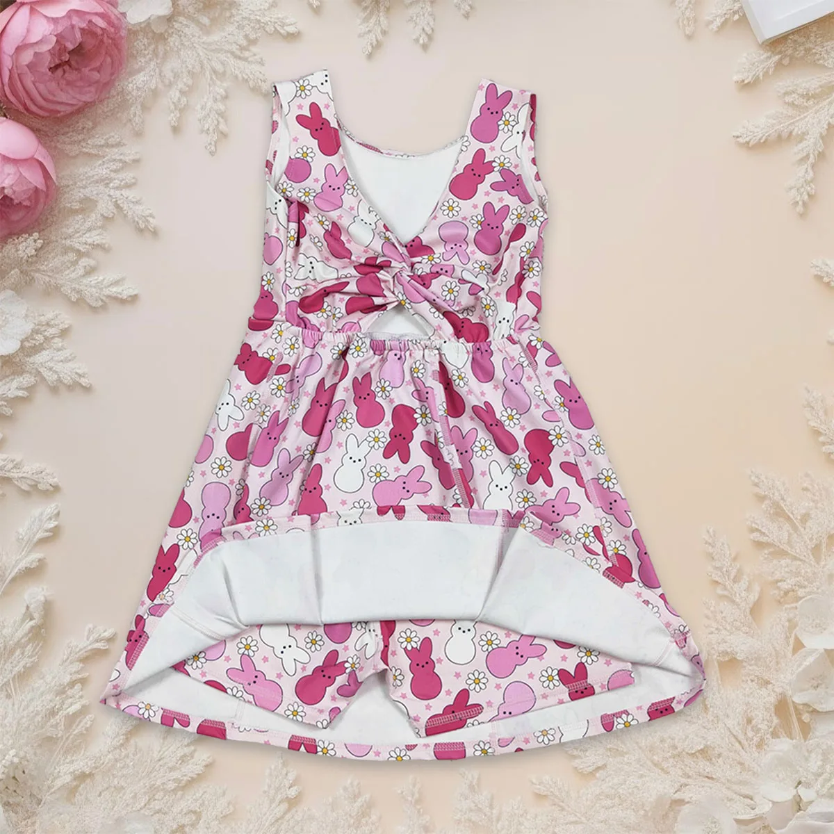 Toddler Baby Girl Sleeveless Rabbits Daisy Yoga Active Wear Skirt Kids Children Infant Easter Knee Length Dress Clothing