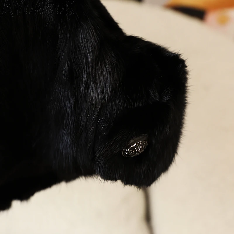 AYUNSUE Mink Fur Vest for Woman 2025 New Black Vest Woman Coat Winter Autumn Clothes Luxury Clothing for Woman Manteau Femme