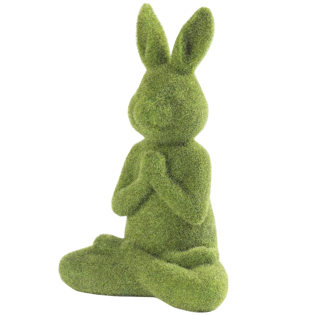 

Lovely Lifelike Rabbit Decor for Easter Party Indoor Outdoor Garden Porch Miniature Patio Ornament Moss Rabbit Flocking Bunny