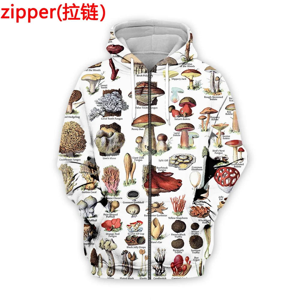 Mushroom Forest Plants Fungus Trippy Abstract Psychedelic Hippie Tracksuit Harajuku Pullover Streetwear Casual Jacket Hoodies 5X