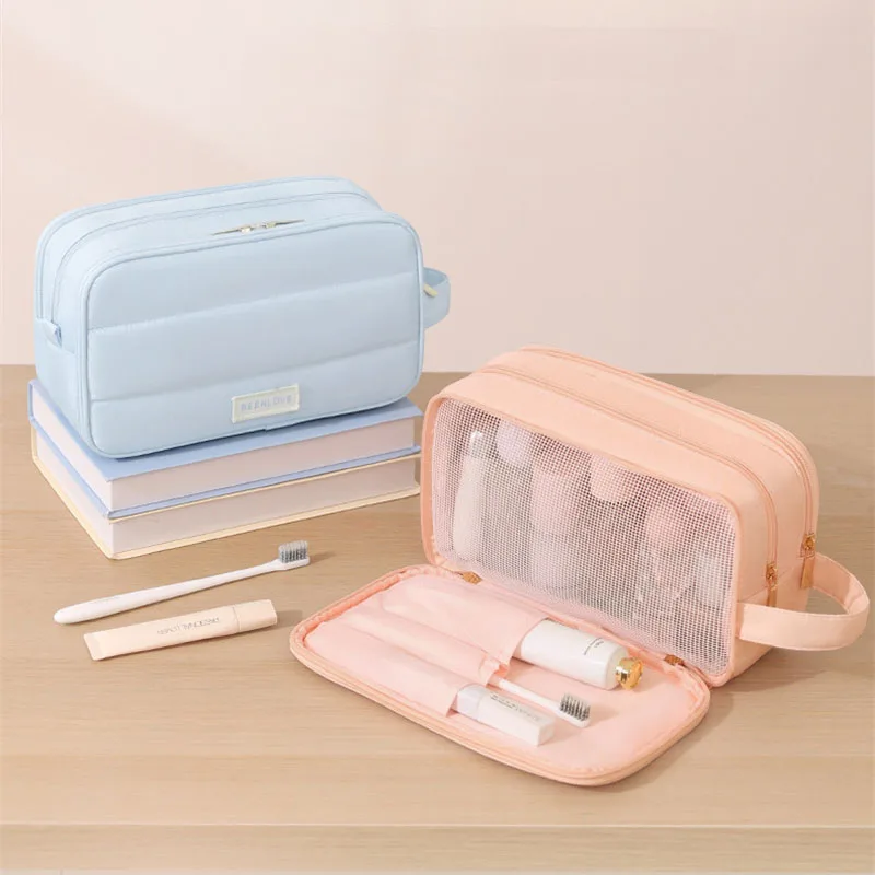 Fashion Large Capacity Toiletry Bag 3-Layers Portable Makeup Bag Durable Dry-wet Separation Cosmetic Organizer Wash Pouch