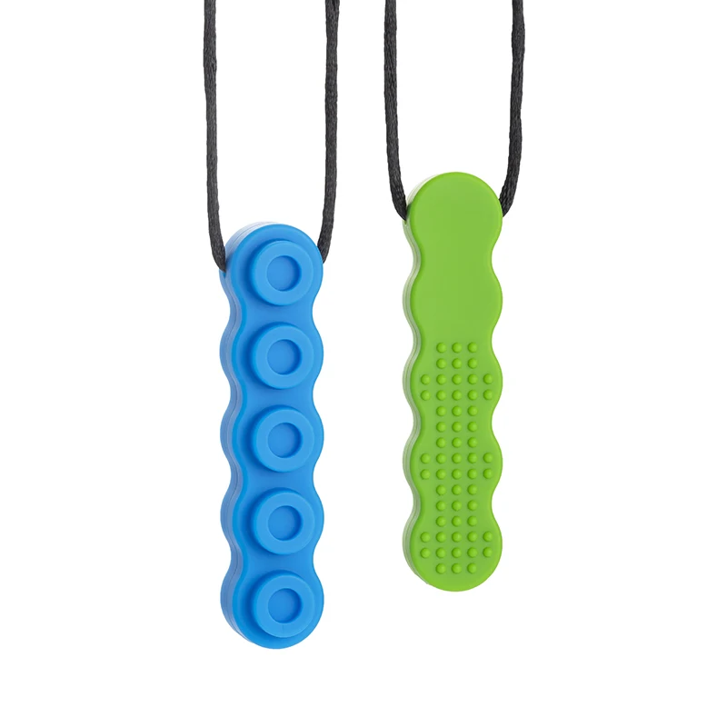 New Baby Teethers Brick Block Chews Baby Boy Girl Sensory Chew Necklace BPA Free Food Grade Silicone Biting Teether Kids Autism