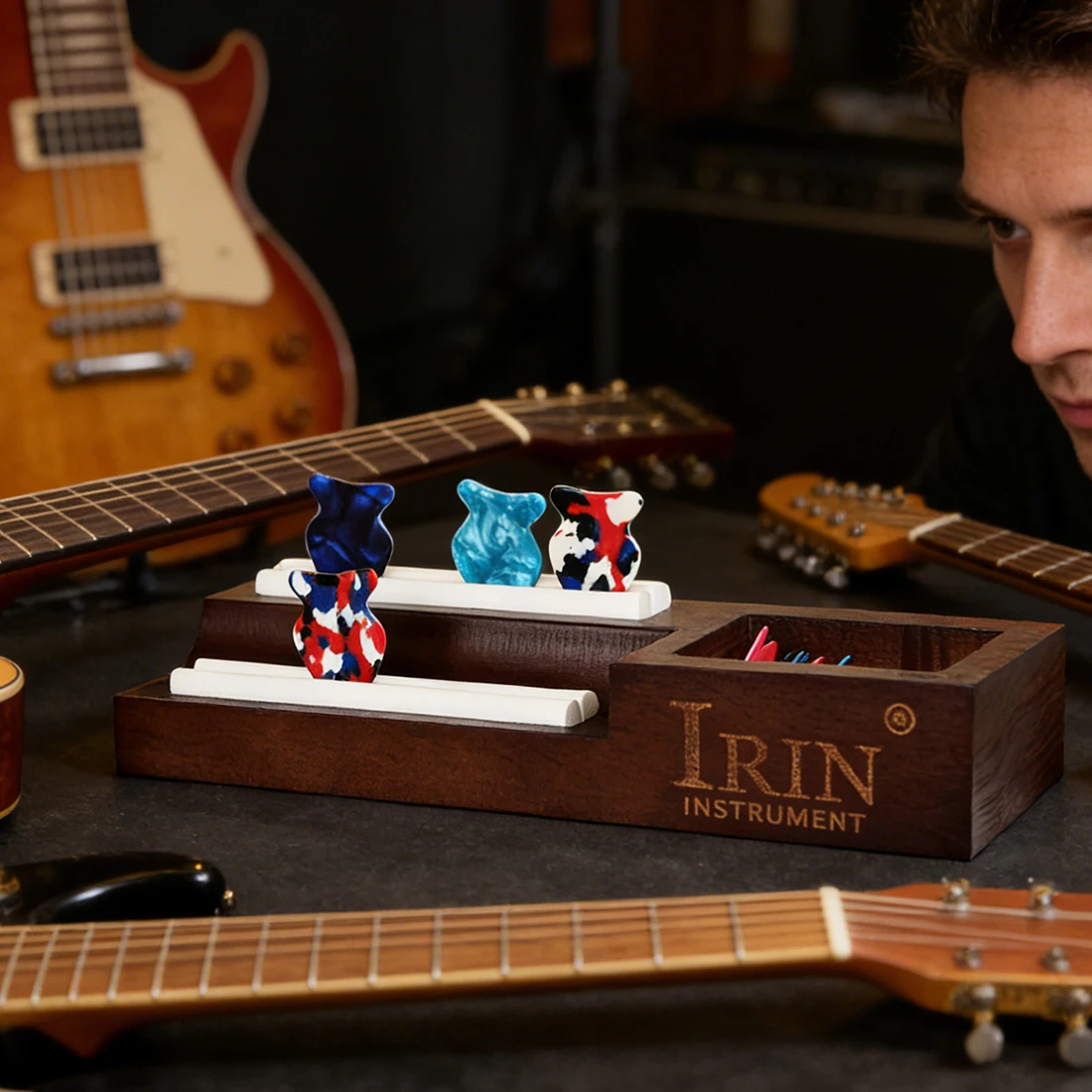 

Чехол для медиатора IRIN, коробка для хранения медиаторов из дуба, ручная полировка, чехол для медиатора из цельного дерева, струнный инструмент, аксессуары для гитары