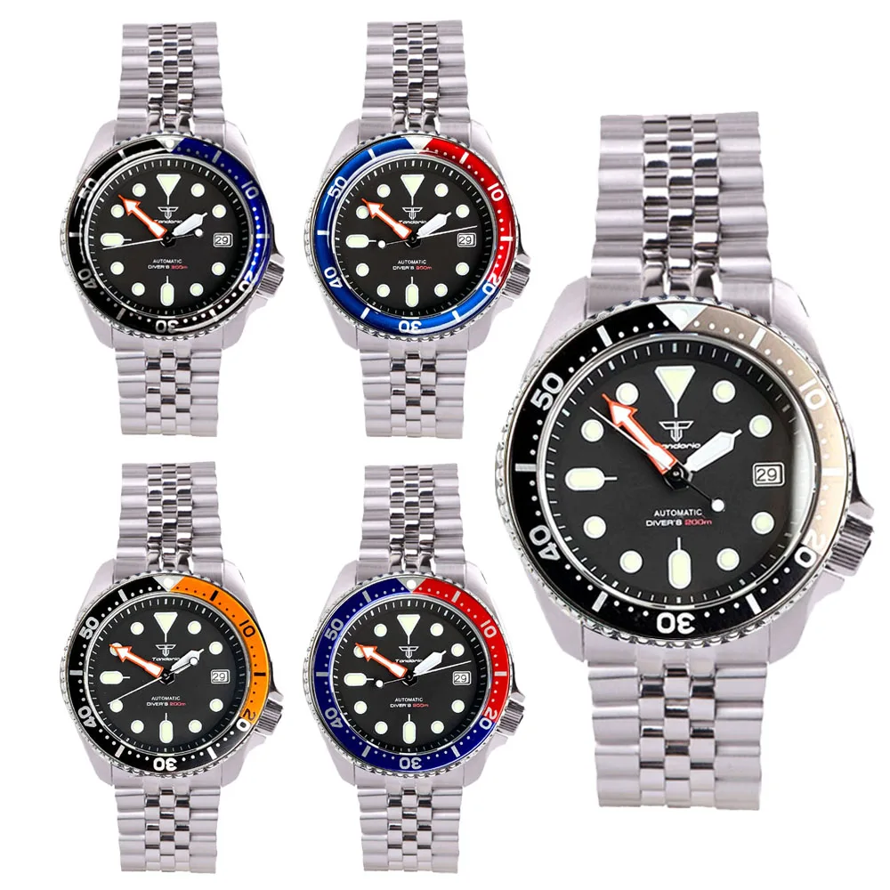 Tandorio SKX 3.8 automatyczny zegarek dla mężczyzn Diver 20Bar NH35A stalowy zegarek 41mm zegarek sportowy Lume Arrow Hand Sapphire Reloj