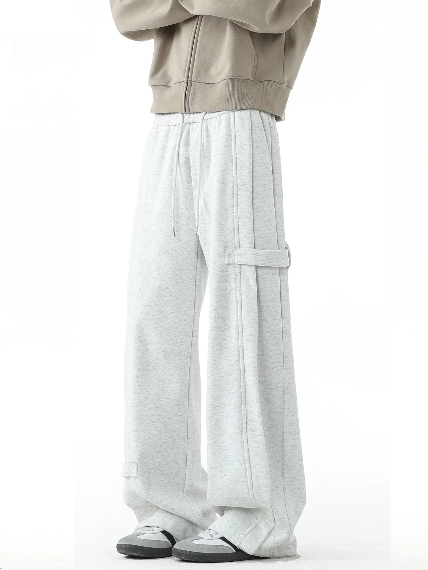 

American Sle Deconstructed Thiened ey Fce Lined Wide Leg Men's Sport Pants Casual Loose Straight Long Trousers