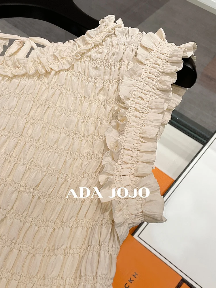 เสื้อกั๊กผู้หญิงสไตล์ยุโรประดับไฮเอนด์ Dr Uneven Hem Svel กระโปรงยาวทรงเอไลน์ฤดูร้อนเดินทางดีไซน์เรียบง่าย