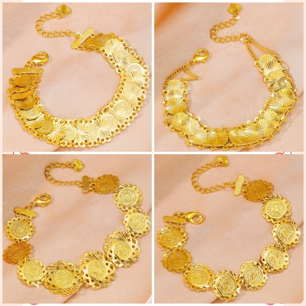 NovaGlod Middle Eastern Handwear Fashion Women's 9999 24K Real Gold Dubai Bridal Jewelry Light Luxury Wedding Bracelet