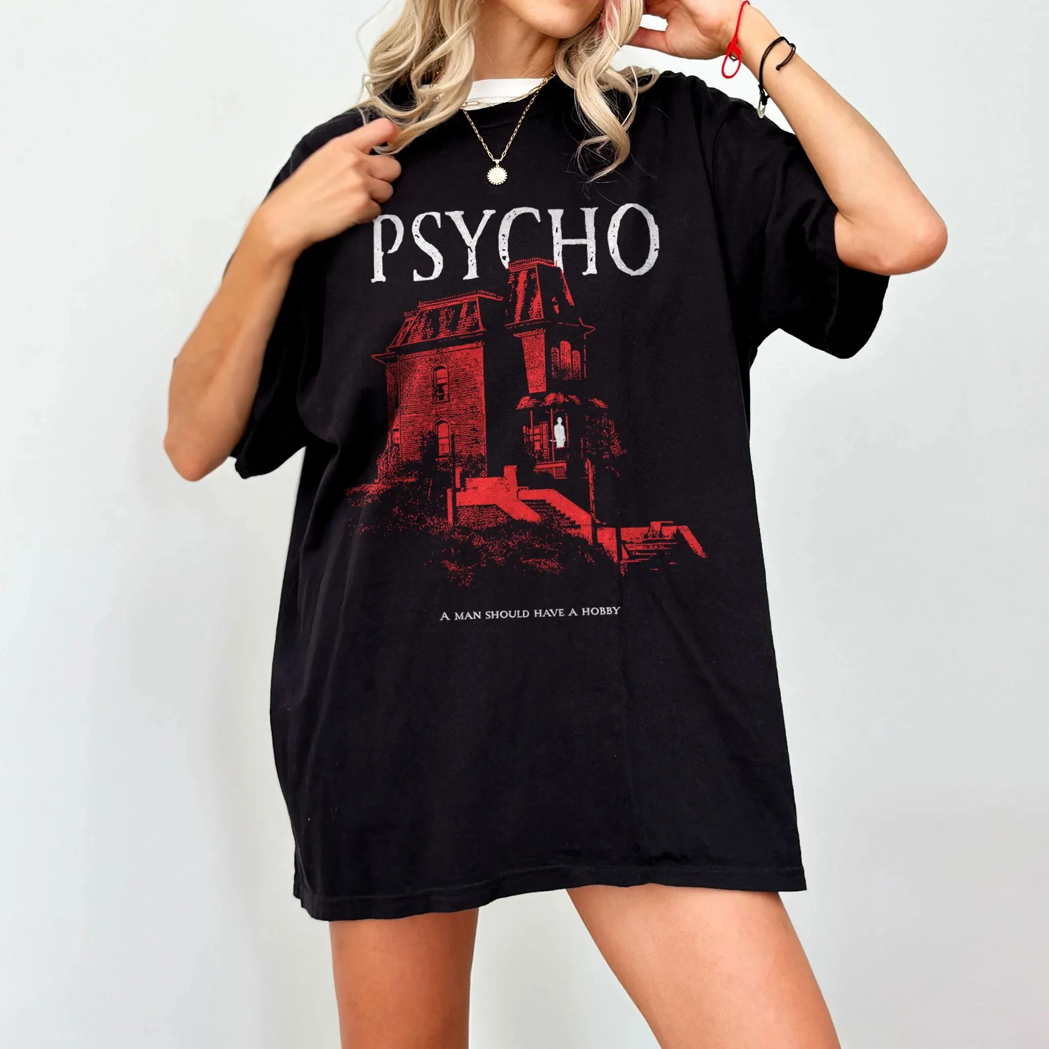 Camiseta Psycho con Silueta de Bates Motel, Camiseta de Norman con Cuchillo, Camiseta Clásica de Culto de Películas de Terror, Camiseta con Cita de Hitchcock