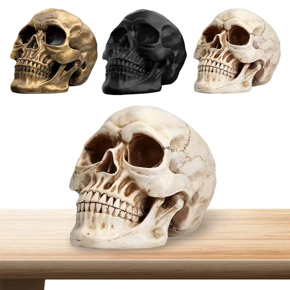Halloween Skull Head Model Resin Horror Skull Statue Life Size for Party Desk Decor